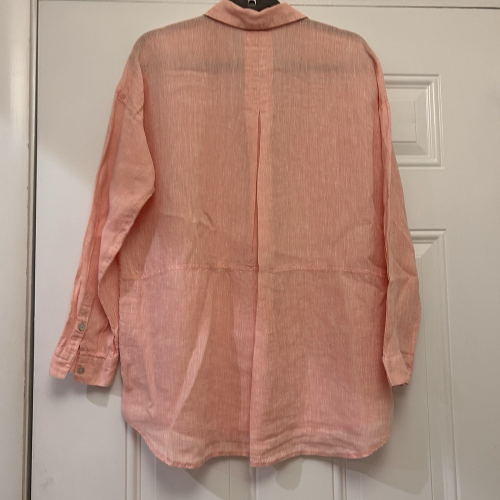J. Jill Womens Sz M Love Linen Button Up Shirt Peach Salmon 100% Linen Coastal - Picture 2 of 11